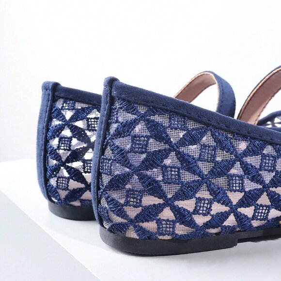 Blue Elegant Women's Woven Square Toe Slip-On Flats - Picture 5 of 7